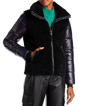 Aqua Mixed Media Puffer Coat - 100% Exclusive