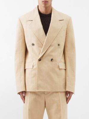 Bottega Veneta - Double-breasted Cotton-canvas Suit Jacket - Mens - Camel