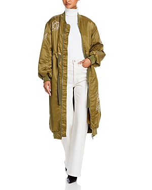 Cinq a Sept Peony Embroidered Long Parka Coat