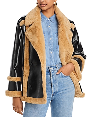 French Connection Filpa Faux Shearling Double Breasted Coat