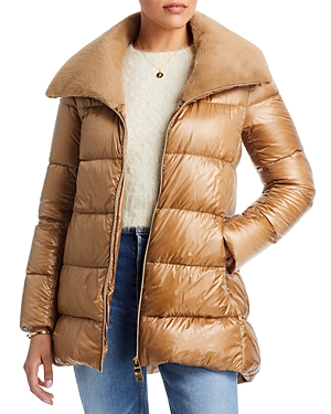 Herno Faux Fur Collar A Line Down Puffer Coat