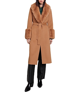 Maje Faux Fur Wool Blend Camel Coat