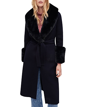 Maje Galaxyra Faux Fur Trim Fuzzy Coat