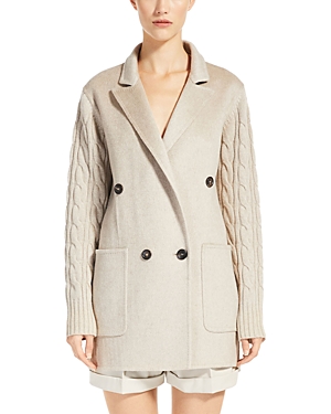 Max Mara Dalida Mixed Media Double Breasted Coat