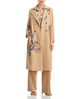 Misook Belted Embroidered Trench Coat