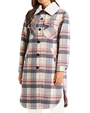 Sanctuary Sherpa Trim Plaid Coat