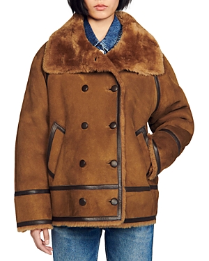 Sandro Oversized Shearling Coat