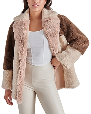 Steve Madden Willow Faux Fur Color Blocked Coat