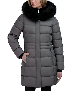 Tahari Dana Hooded Faux Fur Trim Puffer Coat