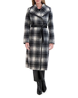 Tahari Julianne Plaid Mid Length Coat