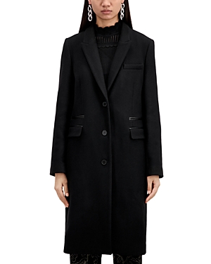 The Kooples Leather Trim Single Breasted Coat