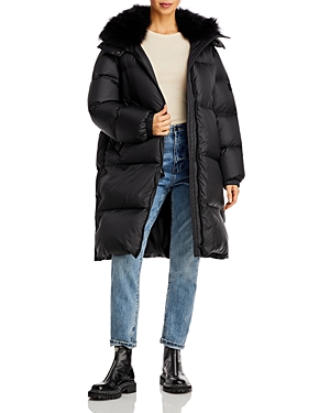 Yves Salomon Shearling Collar Technical Down Puffer Coat