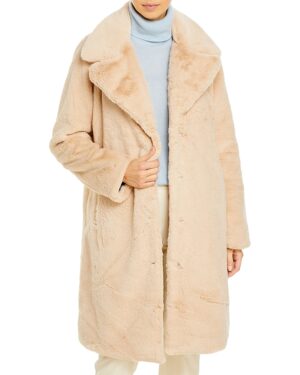 Aqua Faux-Fur Coat With Wide Lapels- Exclusive