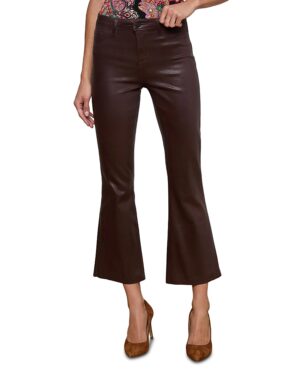 L'Agence Kendra High Rise Cropped Flared Jeans in Chocolate Coated