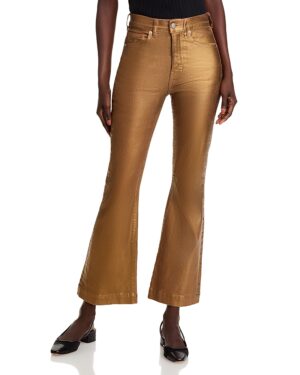 Veronica Beard Carson High Rise Coated Ankle Flare Jeans in Antique Brass